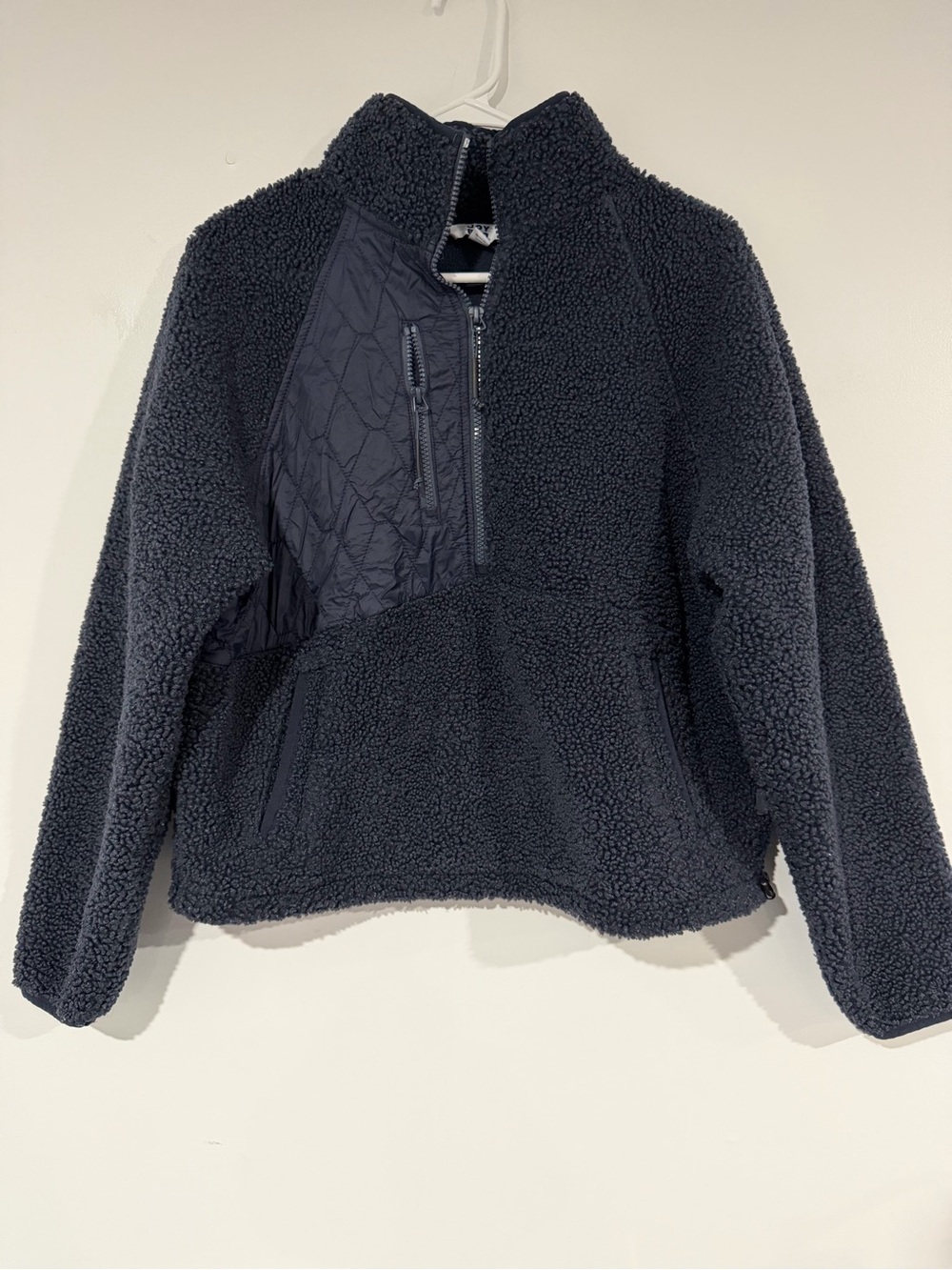 JoyLab Navy Quilted-Panel Sherpa Puffer Pullover